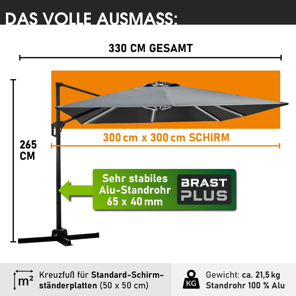 brast-ampelschirm-3x3-m-sonnenschirm-grau-mit-leds-uv-50 image 2