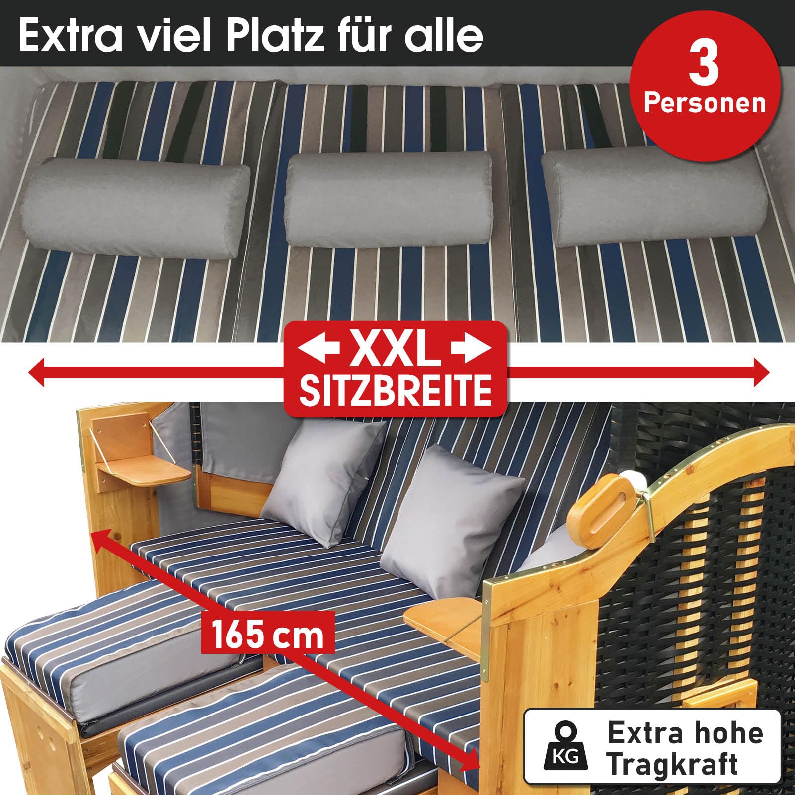 brast-usedom-strandkorb-3-sitzer-braun-blau-gestreift-volllieger image 3