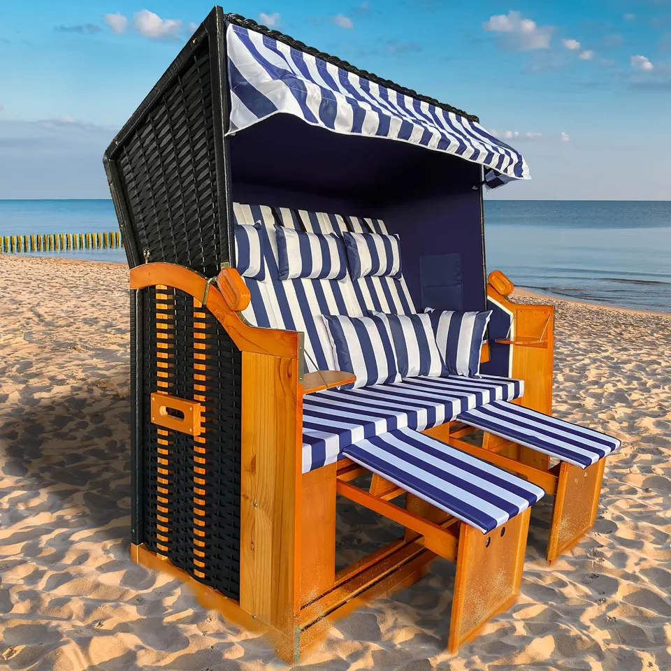 brast-ostsee-strandkorb-3-sitzer-xl-blau-wei-155-cm image 1