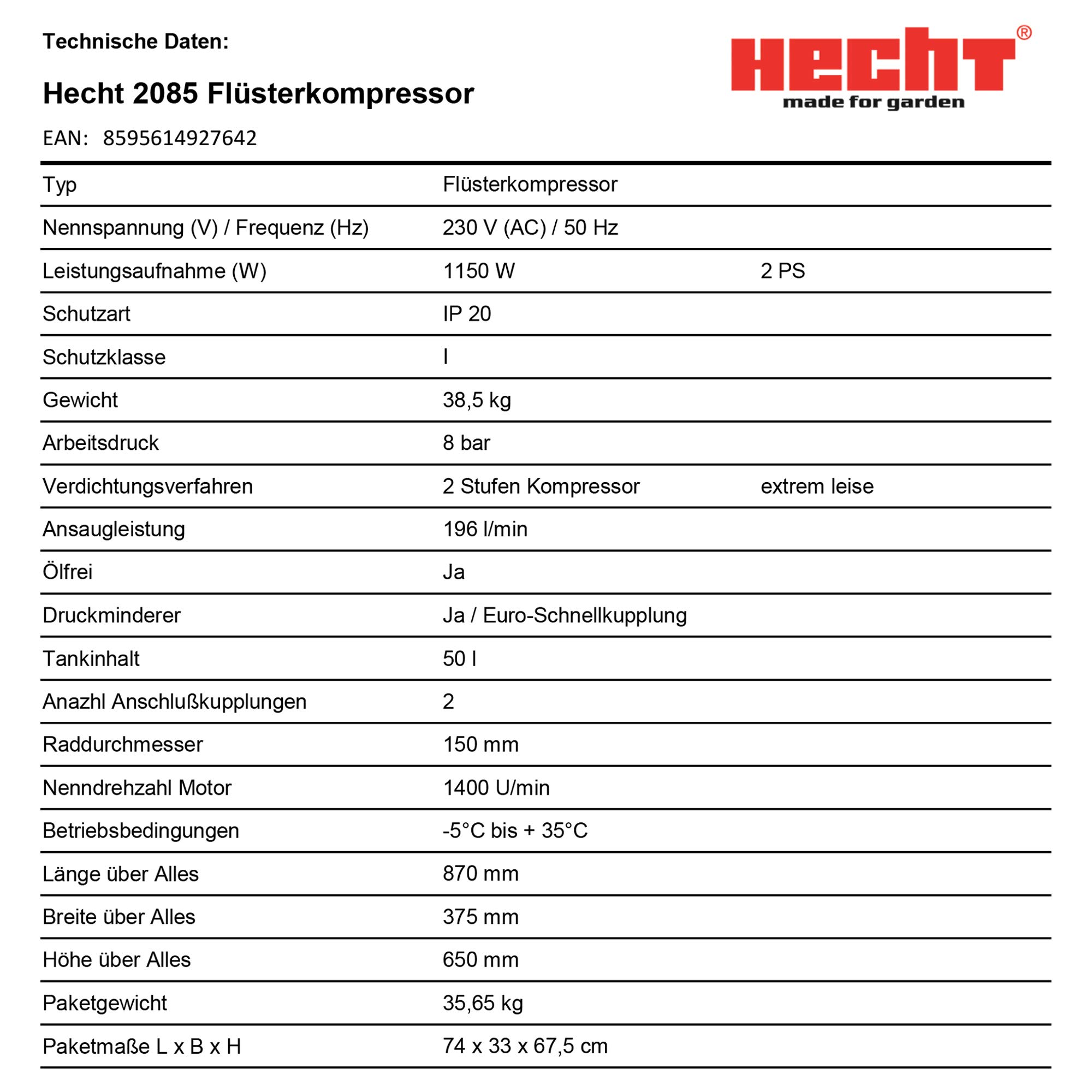 hecht-fl-sterkompressor-50-l-lfrei-1150-w-8-bar image 6