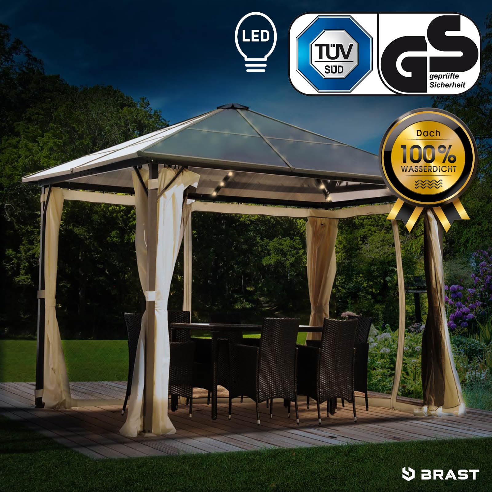 brast-summerdream-pavillon-3x3m-beige-mit-leds-hardtop image 2