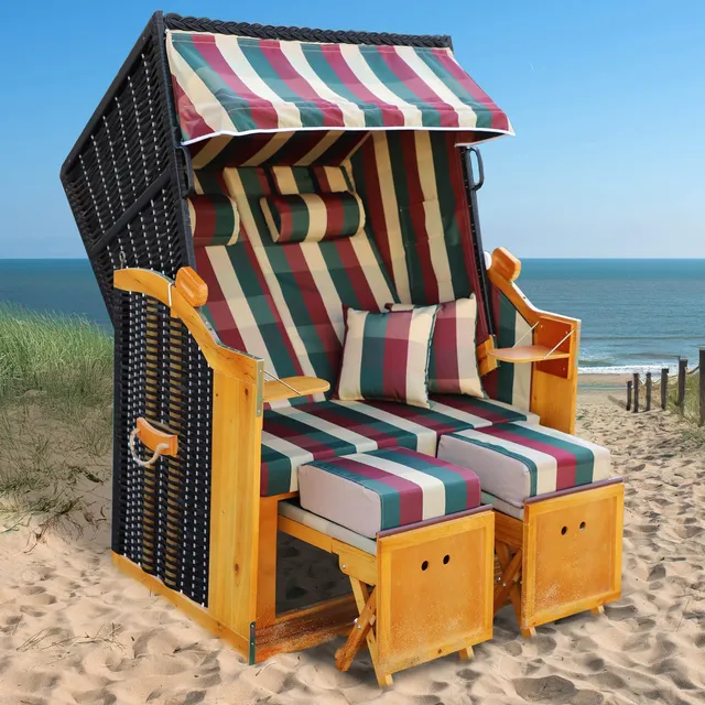 brast-strandkorb-r-gen-deluxe-2-sitzer-kariert-rot-gr-n-beige image 1