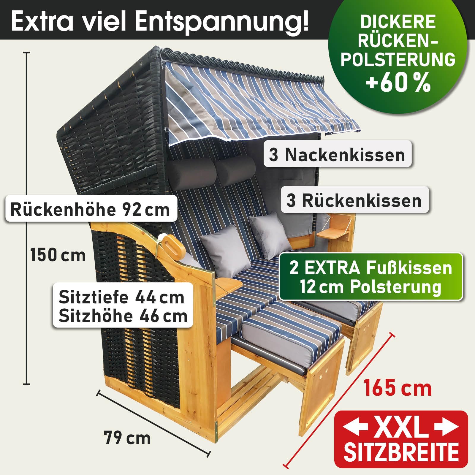 brast-usedom-strandkorb-3-sitzer-braun-blau-gestreift-volllieger image 2
