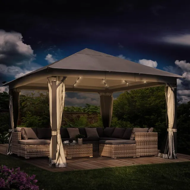 brast-infinity-4x4m-pavillon-beige-mit-leds-und-moskitonetz image 1