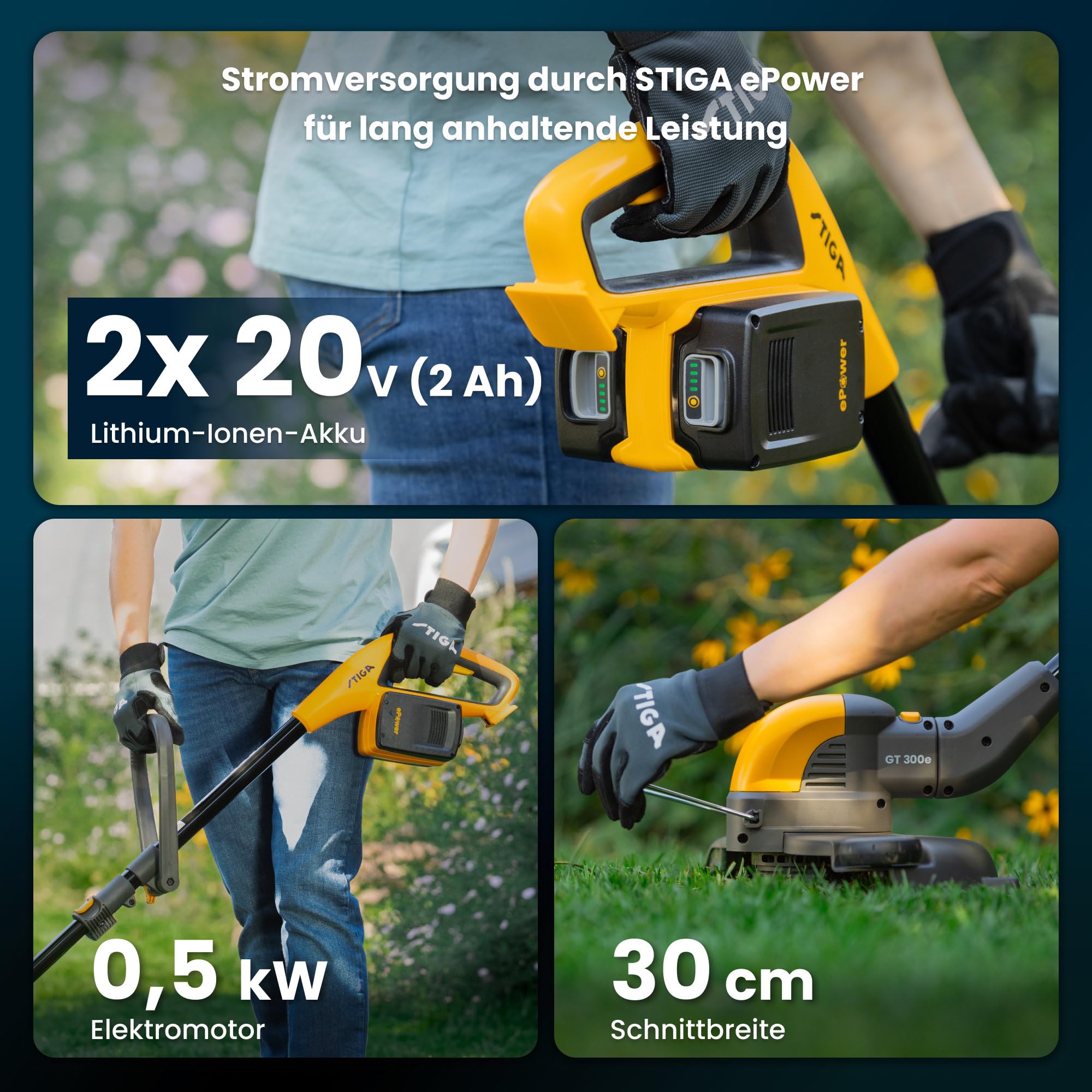 stiga-gt-300e-kit-akku-rasentrimmer-30cm-mit-2x20v-akku image 2