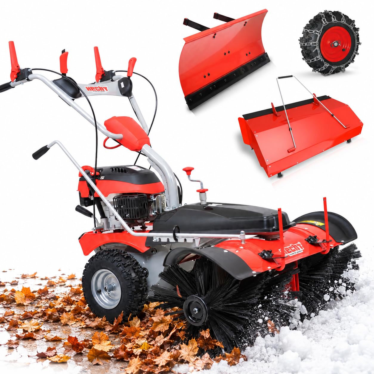 hecht-kehrmaschine-benzin-100cm-set-mit-schneeschild-auffangbox image 1