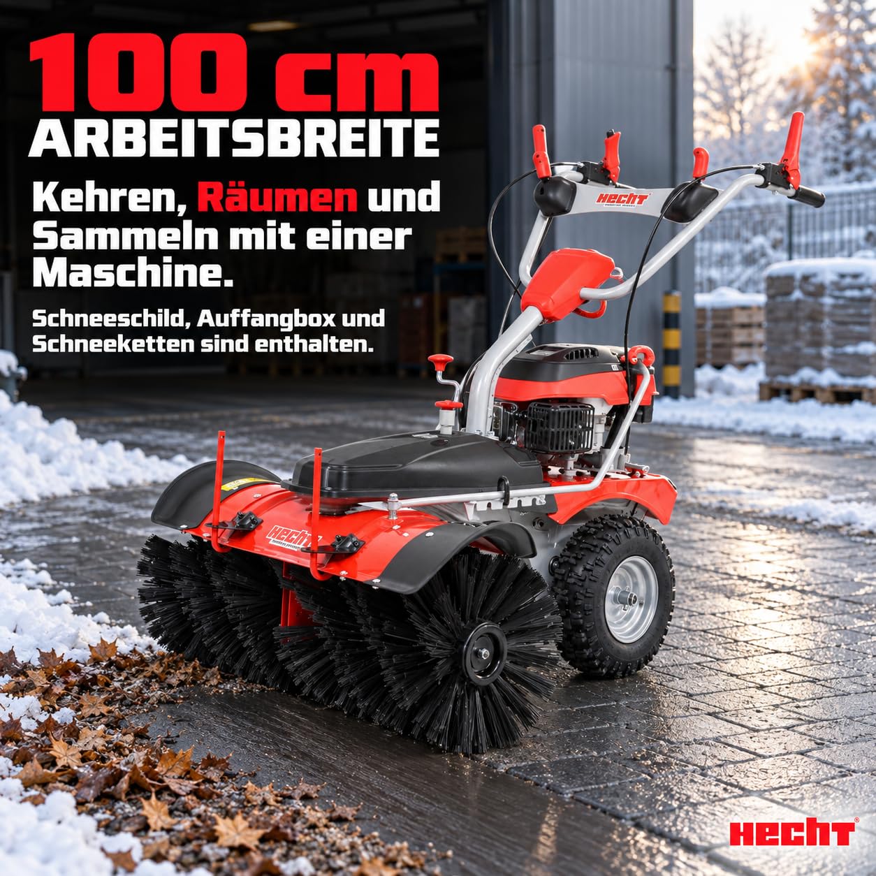 hecht-kehrmaschine-benzin-100cm-set-mit-schneeschild-auffangbox image 2