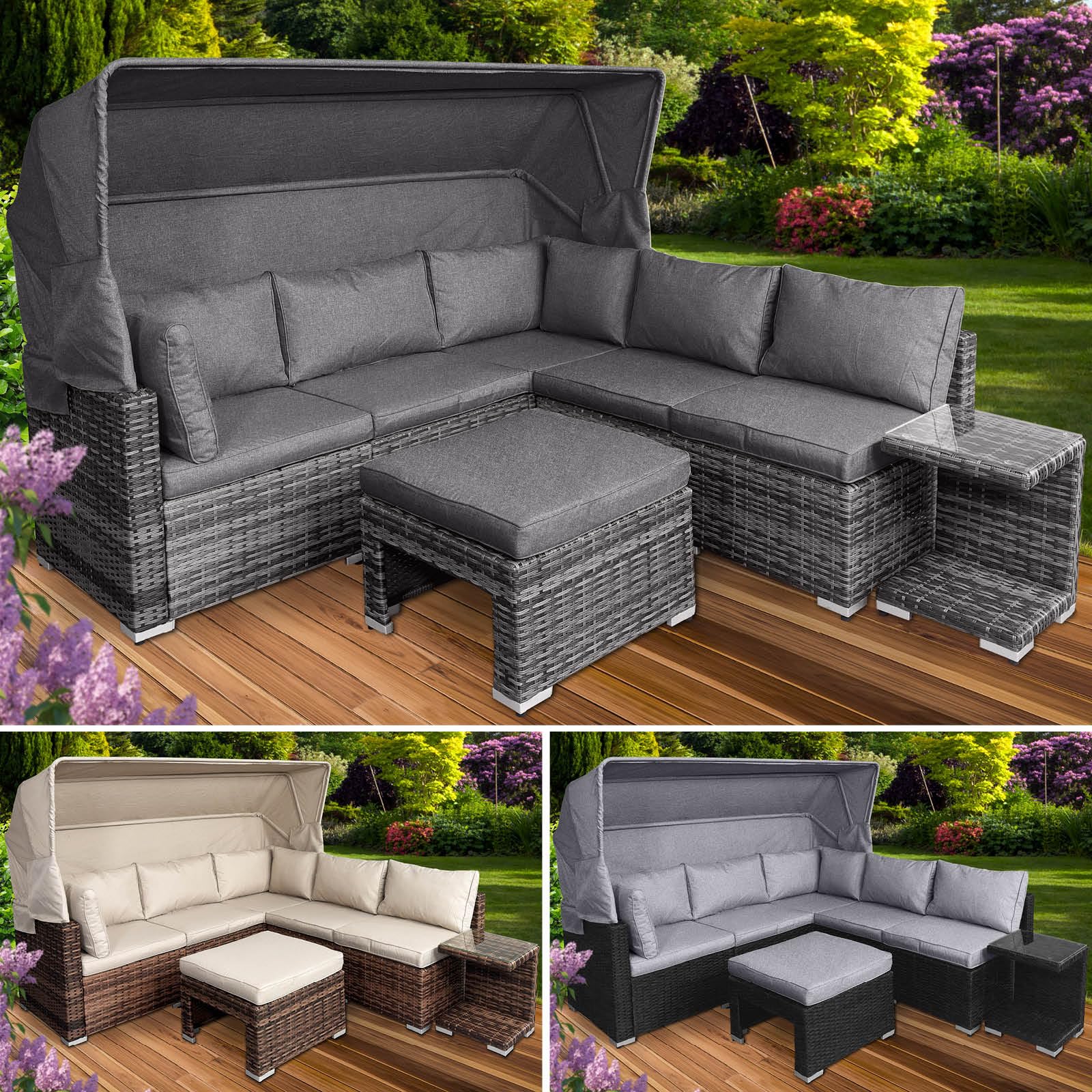 brast-sonneninsel-lounge-set-230cm-polyrattan-schwarz-mit-led-dach image 1