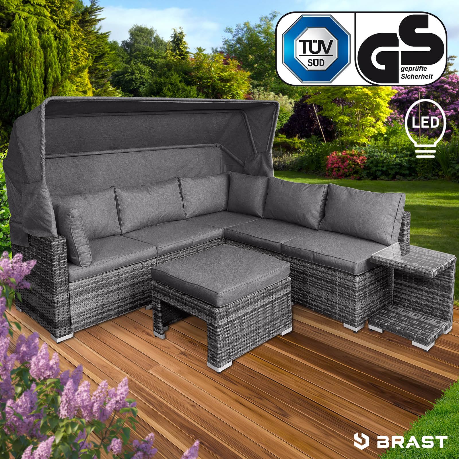 brast-sonneninsel-lounge-set-230cm-polyrattan-schwarz-mit-led-dach image 2