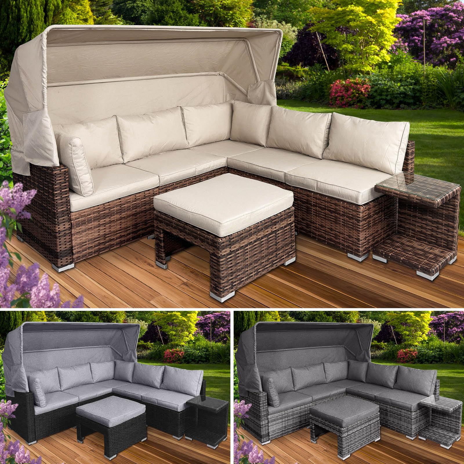 brast-sonneninsel-lounge-set-230cm-polyrattan-braun-mit-led-dach image 1