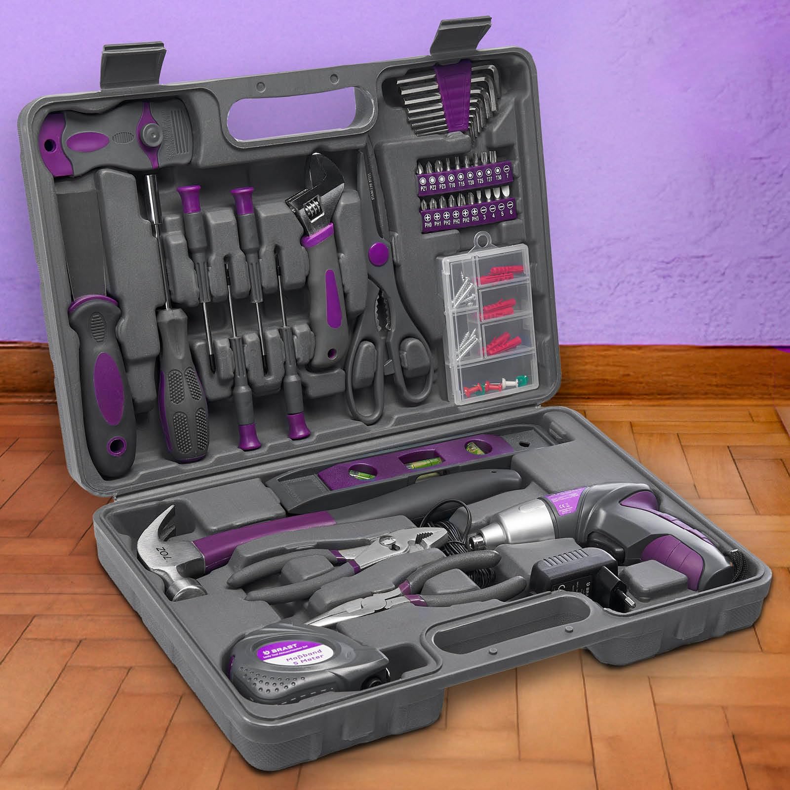 brast-werkzeugkoffer-44-tlg-rosa-akkuschrauber-4v-haushalt image 1